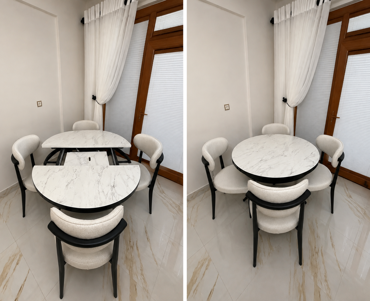 Viensan Handcrafted Extendable Marble Look MDF Dining Table – Multiple Color Options
