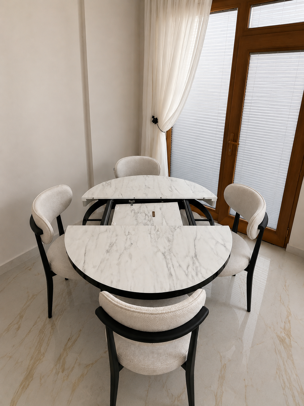 Viensan Modern Extendable Marble-Effect Dining Table