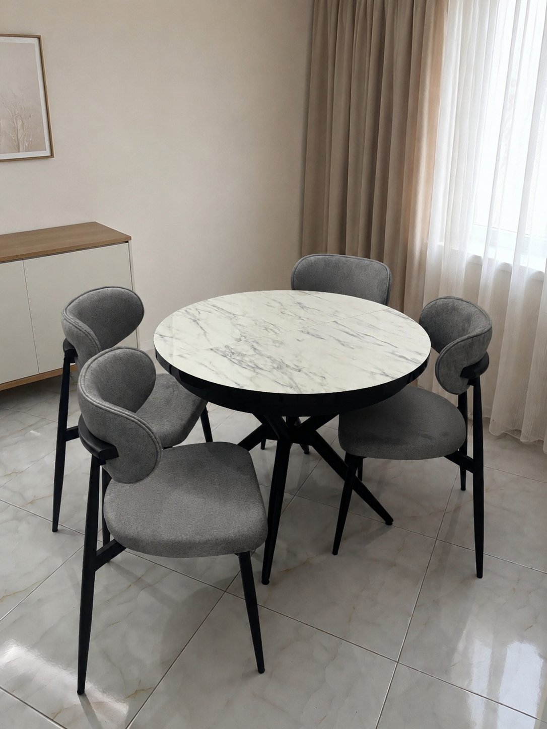 Viensan Modern Extendable Marble-Effect Dining Table